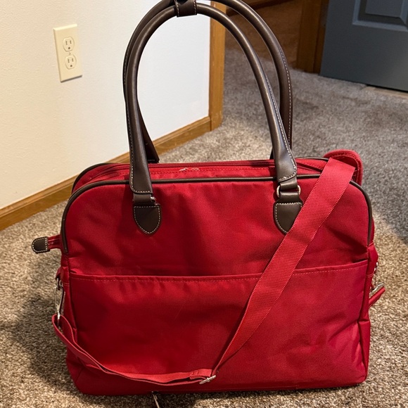 Chaps Red Tote with Brown Trim and Dual Handles - Picture 4 of 11
